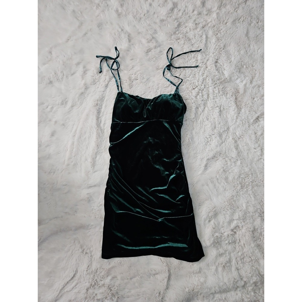 Honey and Rosie XL Green Velvet Ruched‎ Mini Dress Tie Strap Whimsigoth Holiday